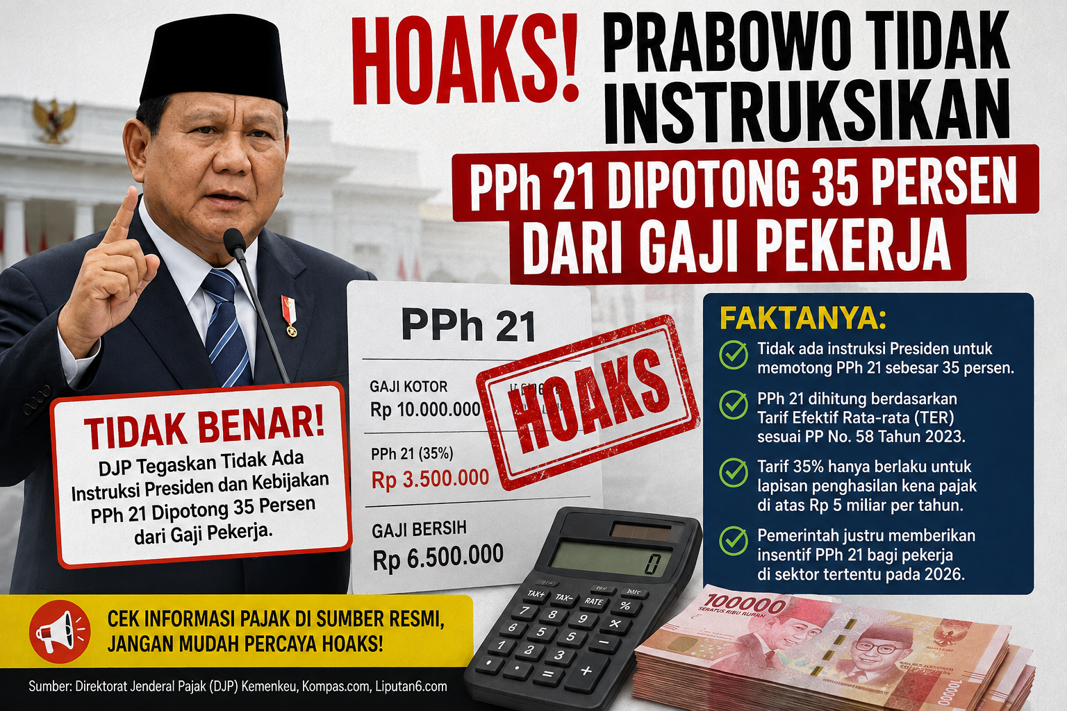 Hoaks Prabowo instruksikan PPh 21 dipotong 35 persen dari gaji pekerja
